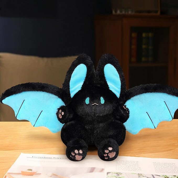 PEACH CAT Kawaii Bat Bunny Plush Pillow Cute Bat Rabbit Stuffed Animal for Kids Black 12"