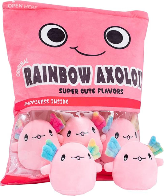 REFAHB Cute Axolotl Plush Toy, Removable Salamander Animal Stuffed Plush Pillow, Kawaii Plush Cushion Toy Game for Kids, Girls, Birthday Gift (6pcs a Bag, Pink)