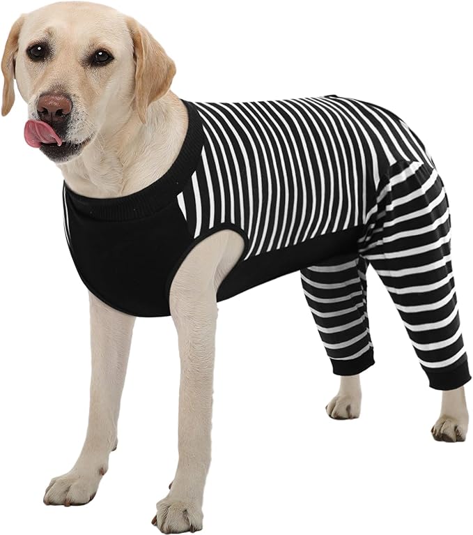Kuoser Dog Recovery Suit, Anti Licking Dogs Rear Leg Sleeve, Abdominal Dog Surgical Suit with Pants Cover Protect Wounds, Dogs Elbow Protector Soft Pet Surgery Onesie Cone Alternative, Black XL
