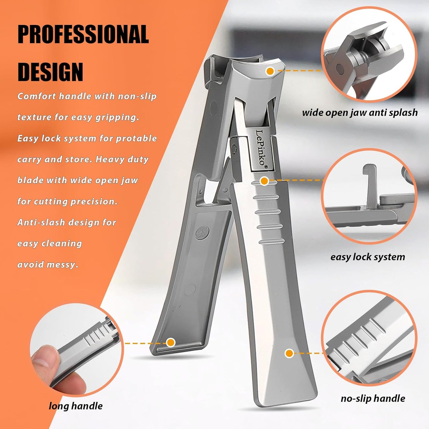 Nail Clipper for Thick Toenails and Fingernails, Portable Toenails Clippers for Seniors, Nail Cutter with Catcher, Nano Glass Nail Buffer, Gifts for Stocking Stuffers Men Women 2PCS