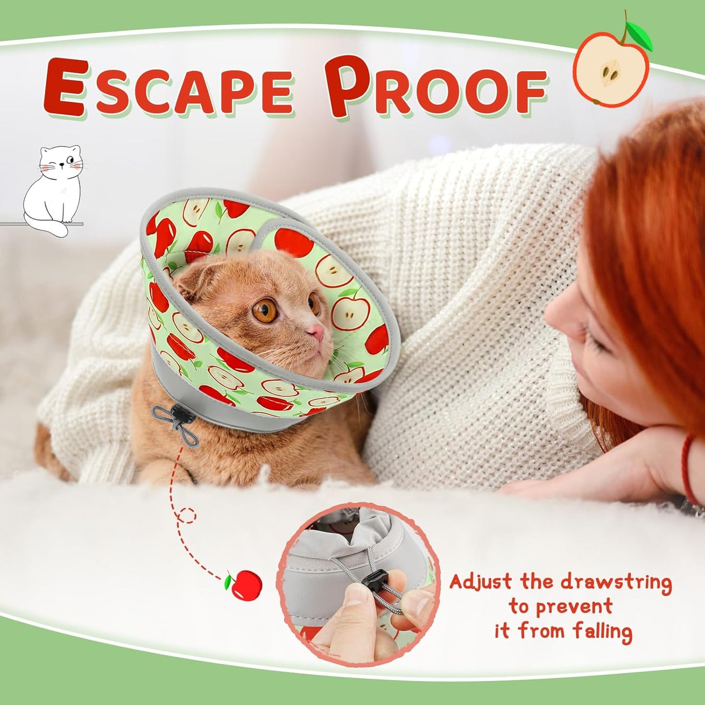 Cat Cone Collar Soft to Stop Licking, Adjustable, Foldable Lightweight Kitten Cones After Surgery Recovery for Cats & Kittens, Cat Cone Alternative (AppleRed, S)