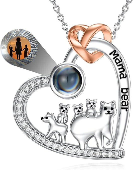 Mothers Day Gift for Mom 925 Sterling Silver Mama Bear/Dinosaur/Cat/Bird/Chicken Necklace with 1 2 3 4 5 Cubs Jewelry for Women Wife Grandma