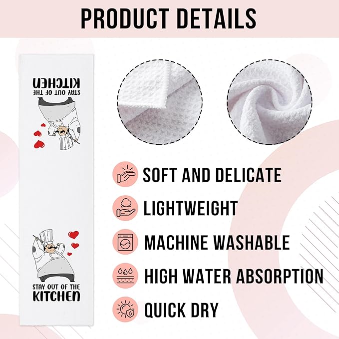 Funny Kitchen Towels with Humor Sayings Stay Out of The Kitchen Soft Dishcloths Funny Kitchen Gifts for Chef Assistant Cook Novelty Housewarming Gifts for Men Father Husband Chef Friend