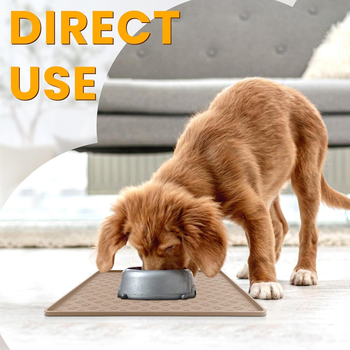 Ptlom Dog Food Mat Anti-Slip Bowl Mats for Food and Water, Waterproof Silicone Pet Placemat with High Raised Edges, Non-Slip Puppy Feeding Tray for Small, Medium Large Cats Dogs, Taupe, 11.8"x11.8"