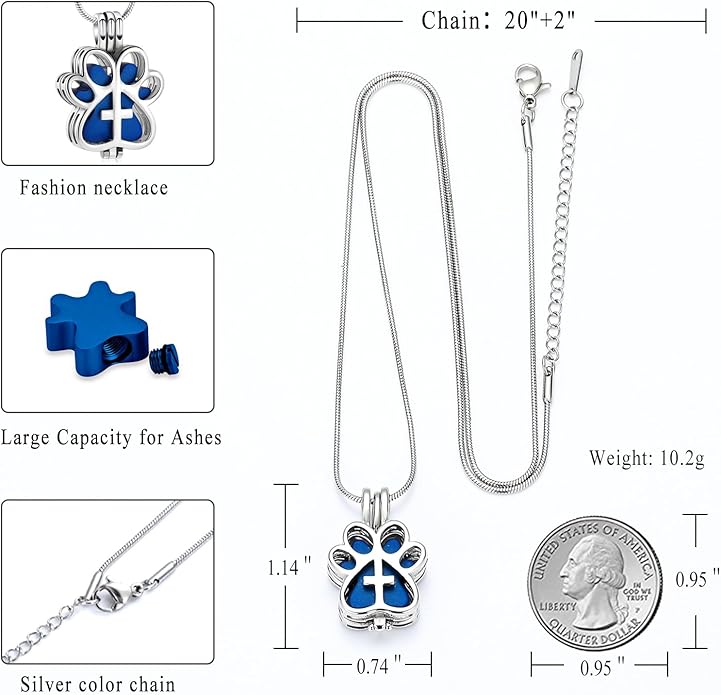 Pet Cremation Jewelry for Dog/Cat Paw Stainless Steel Memorial Locket Urn Necklace with Hollow Urn Cremation Jewelry for Ashes