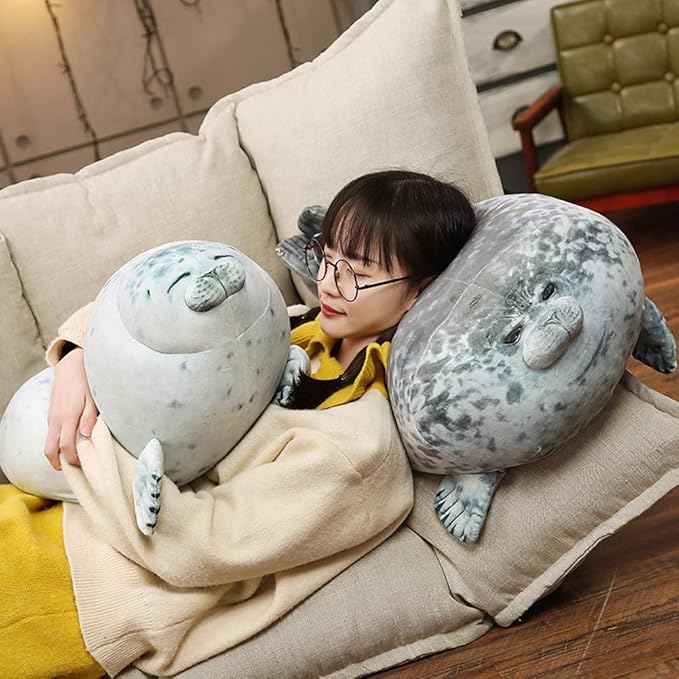 EHOTONG Cute Blob Seal Pillow, Chubby Seal Plush Hug Pillow Soft Stuffed Animal Toy (White, 15")