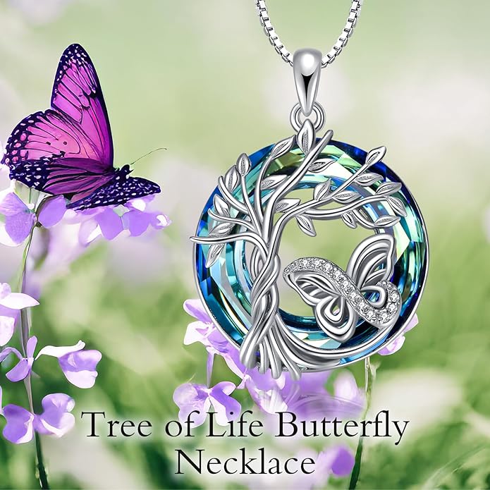 TOUPOP Tree of Life Animal Necklace 925 Sterling Silver Crystal/Abalone Shell Animal Pendant Jewelry Birthday Mothers Day Gifts for Women Mom Wife Her