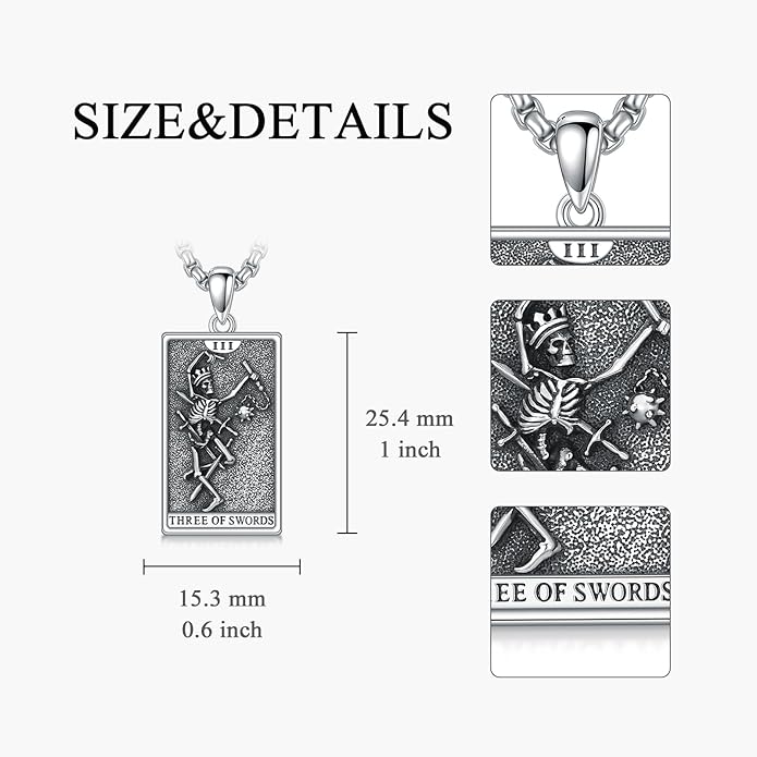 PELOVNY Tarot Card Necklace 925 Sterling Silver Skeleton Necklace The Sun Moon Star Strength Lovers Death Devil Fool Tarot Jewelry Christmas Birthday Gifts for Men Women Unisex
