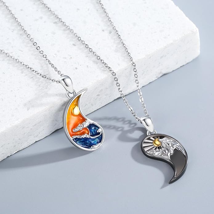 Yin Yang Matching Jewelry Set 925 Sterling Silver Yin Yang Friendship Couples BFF Pendant Necklace Jewelry for Her Him Women Men