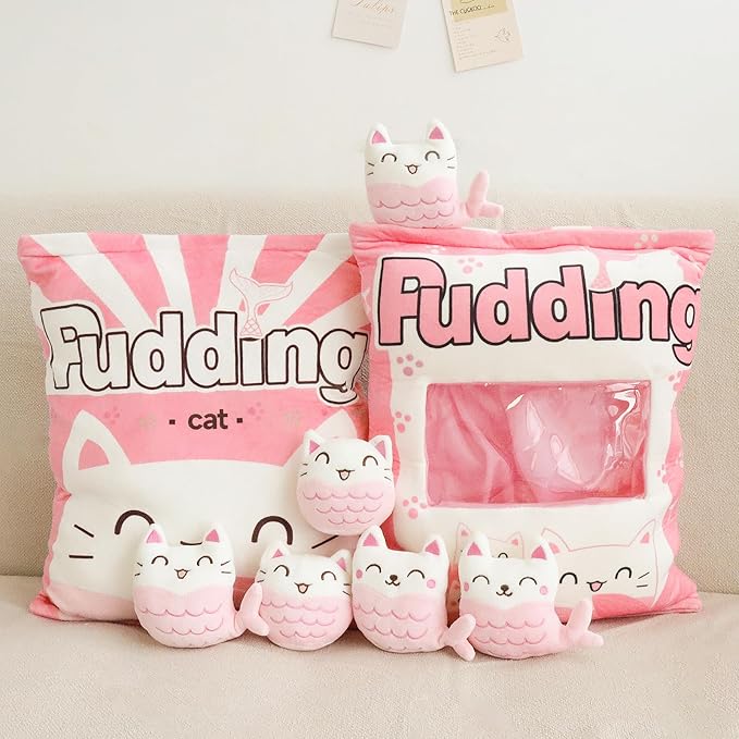 Mermaid Cat Plush Pillow, Cute Pink Mermaid Cat Plushies for Kids, Removable Mermaid Cat Stuffed Animals Dolls, Kawaii Plushies Gift for Girls Boys Birthday