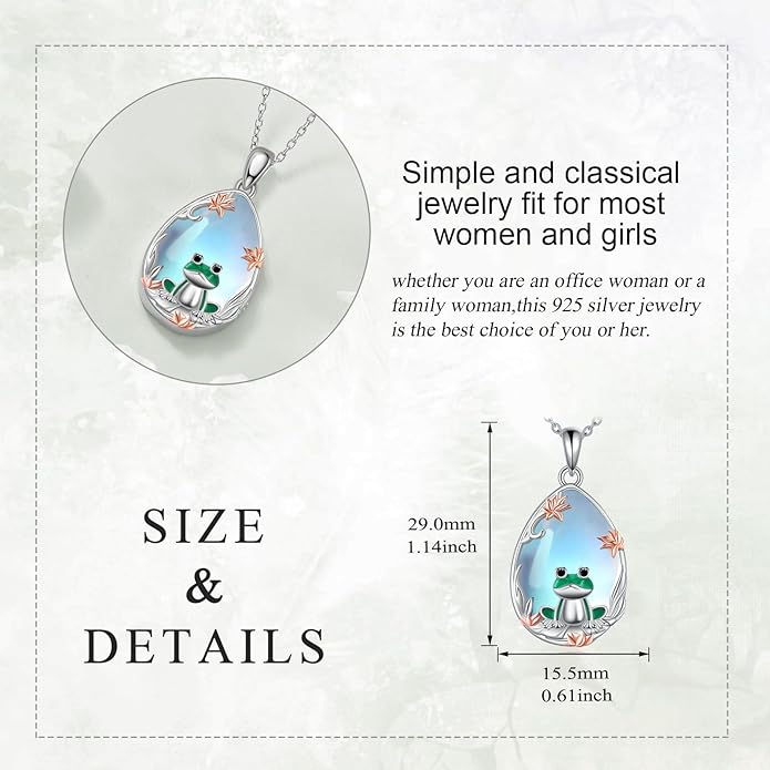 LUHE Moonstone Necklace 925 Sterling Silver Fox/Axolotl/Cat/Raccoon/Penguin/Frog/Panda/Highland Cow Pendant Necklace Animal Jewelry Gifts for Women