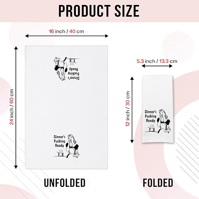 Funny Dish Towels with Sayings Dinner's Fxxking Ready Kitchen Towels Adult Humor Dishcloth for Kitchen Decor Novelty Birthday Gifts Sweet Housewarming Gifts for Women Hostess Sister Friend
