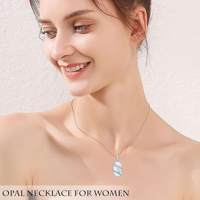 Opal Mama Bear/Panda/Cat/Koala/Sloth/Cardinal/Unicorn Necklace 925 Sterling Silver Opal Animal Pendant Jewelry Birthday Gifts Women Her Mom