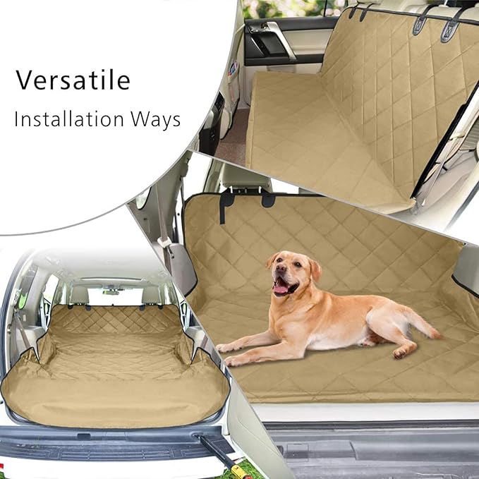F-color SUV Cargo Liner for Dogs, Water Resistant Pet Cargo Cover Dog Seat Cover Mat for SUVs Sedans Vans with Bumper Flap Protector, Non-Slip, Large Size Universal Fit, Khaki