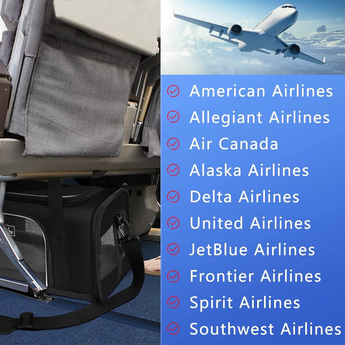 TSA Approved Pet Carrier for Small Medium Cats and Dogs | Dog Carrier with Adequate Ventilation | 4 Mesh Windows, 3 Entrance, Locking Safety Zippers, Padded Shoulder Strap, Black