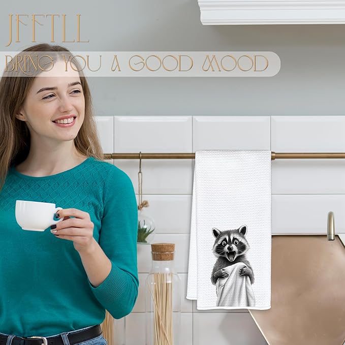 Funny Bathrobe Raccoon Hand Towels for Bathroom Washroom Restroom Decor, Raccoon Lover Gifts, Kids Hand Towels, 16x24 Inch