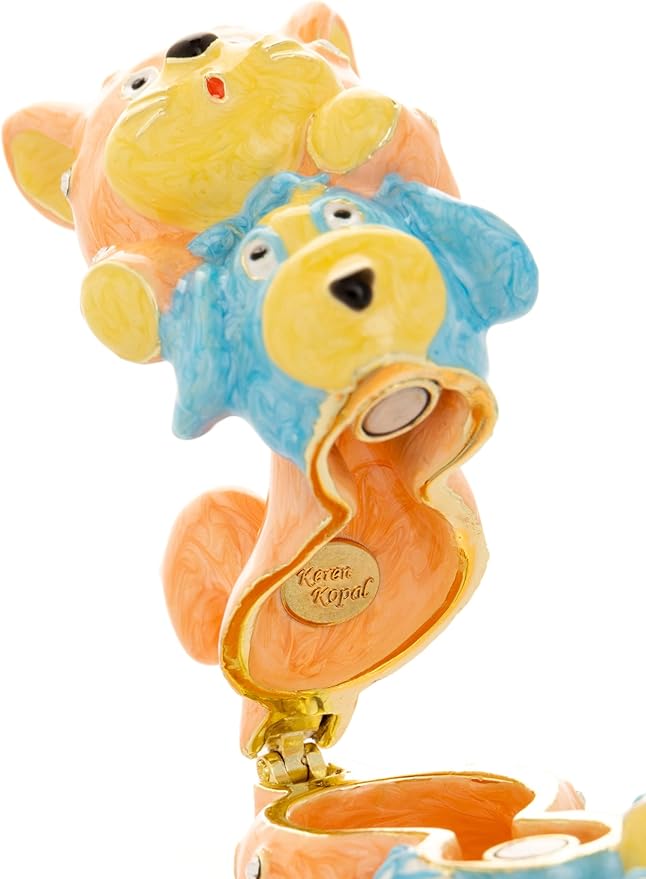 Keren Kopal Friends cat & Dog Trinket Box Decorated with Crystals Jewelry Storage Stash Handpainted Animal Figure Gift Idea for Home Decor