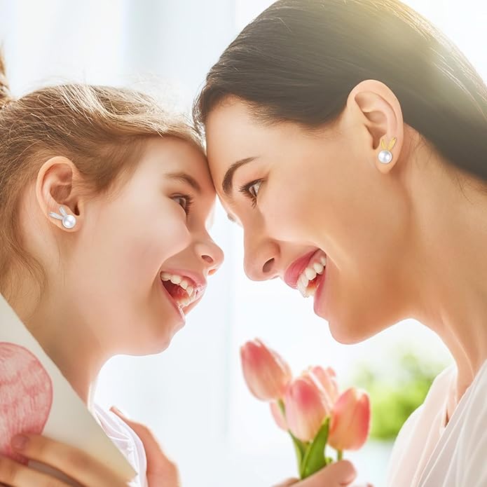 Rabbit Cat Earrings Freshwater Pearl Earrings Sterling Silver Stud Earrings for Women Gifts