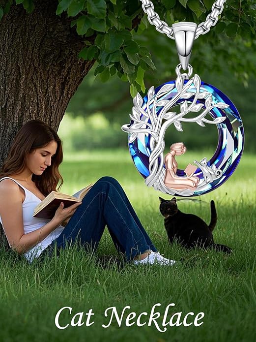Cat Necklace Celtic Moom/Book Lovers/Cat Lovers Pendant Necklace Birthday Anniversary Graduation Jewelry Gift for Women