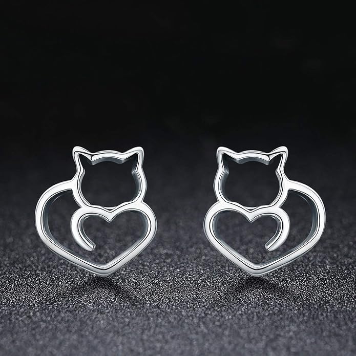 Cute Cat Earrings Stud Pearl Earrings for Women Mouse Cubic Zircon Hypoallergenic Earrings Christmas Birthday Gift
