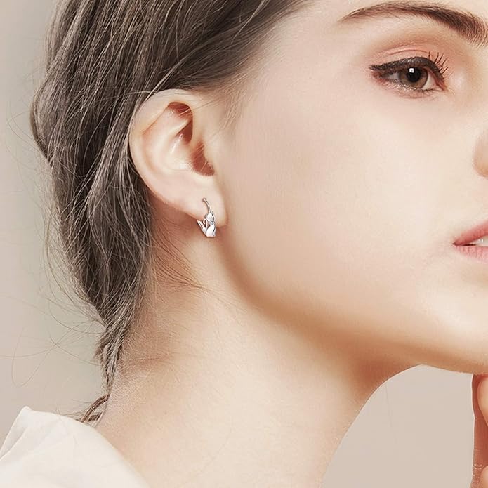 Cat Gifts Earrings Sterling Silver Cute Small Animal Cats Dangle Leverback Jewelry Gifts for women cat Lovers