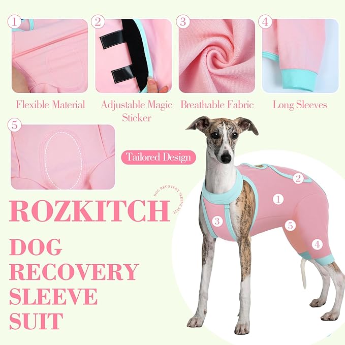 ROZKITCH Dog Surgery Leg Sleeve Rear Legs, Male Female Pet Prevent Licking Wound Elbow Knee Protector, Dog Recovery Suit Cone Collar Alternative Pants Shirt for Wound Heal Wrap Pink M