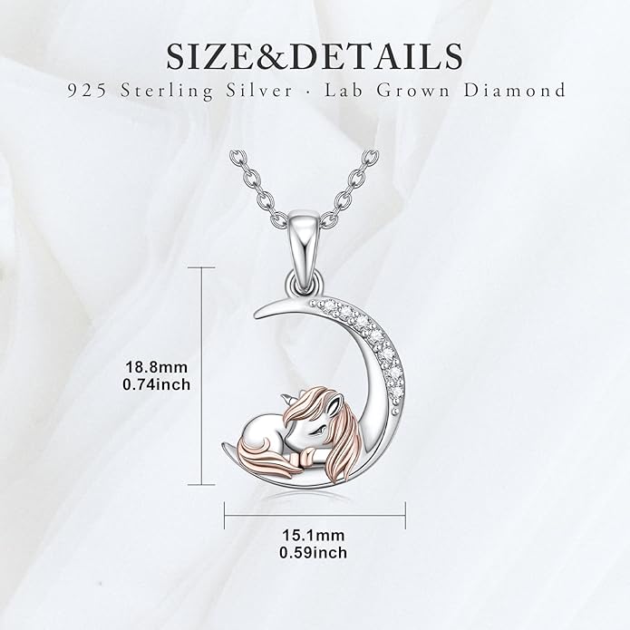 Diamond Black Cat/Red Panda/Sloth/Deer/Unicorn Necklace for Women 925 Sterling Silver Sleeping Animal and Moon Pendant with Lab Grown Diamonds Jewelry Gifts