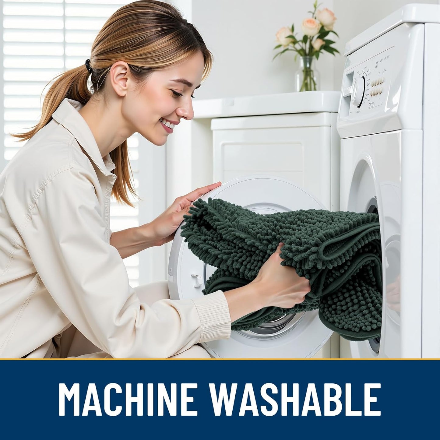 Smiry Dog Door Mat for Muddy Paws 36x24, Absorbs Moisture and Dirt Doormat, Non-Slip Washable Quick Dry Chenille Front Door Mat Indoor Entrance, Entryway Carpet for Inside Floor, Green