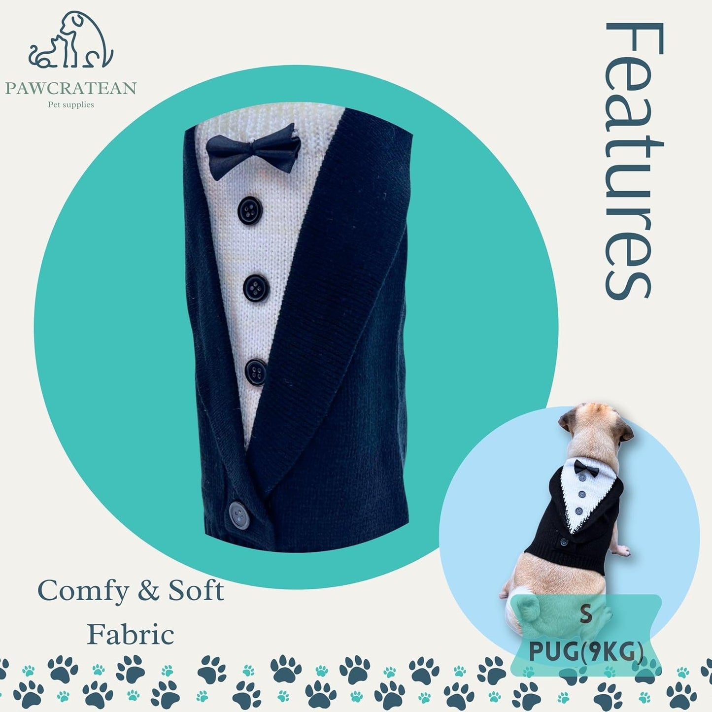 Cute Sweater for Dogs and Cats Soft Flannel Pet Outfit Warm and Cozy Animal Hoodie Small to Large Pet Clothes for Halloween Parties and Everyday Wear (Small, Black Bowtie)