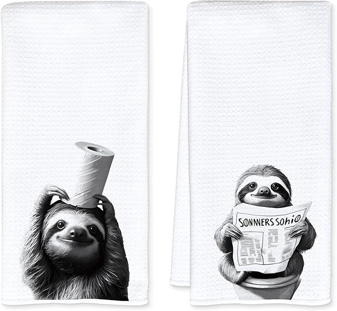 Funny Toilet Newspaper Sloth Bathroom Hand Towels, Gifts for Sloth Lovers Hand Towels for Bathroom Washroom Restroom Decor, 16x24 Inch Set of 2
