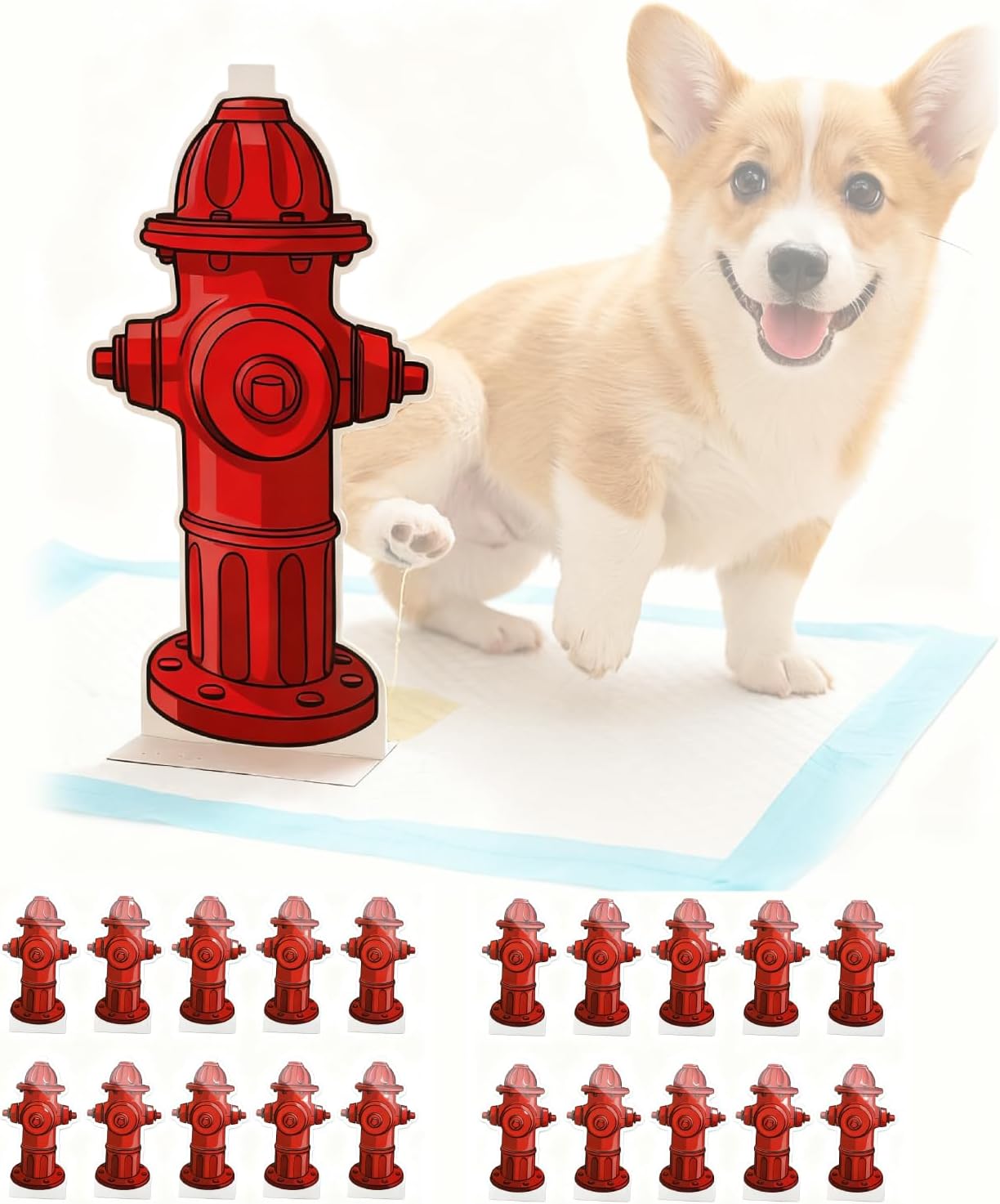 Dog Pee Pad Trainer 20Pcs Fire Hydrant Shaped Pet Diaper Pad Guide for Small Dogs, Puppies Dogs Potty Pee Training Pad Guide, 7.3 x 3.9in Small Fire Hydrant Post Paper Card