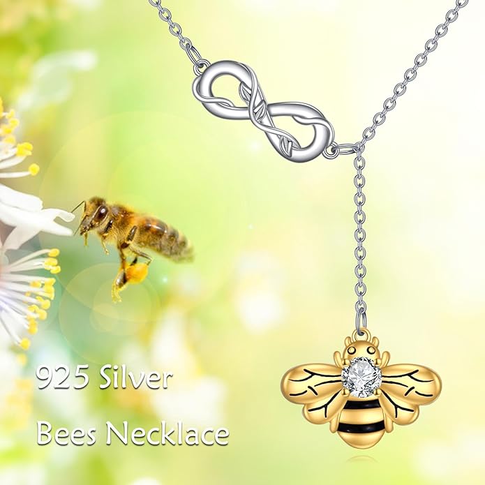 LUHE Bee/Cat/Wolf/Horse Gifts Necklace Sterling Silver Women Y-Necklace Pendant Necklace Jewelry for Teen Girls
