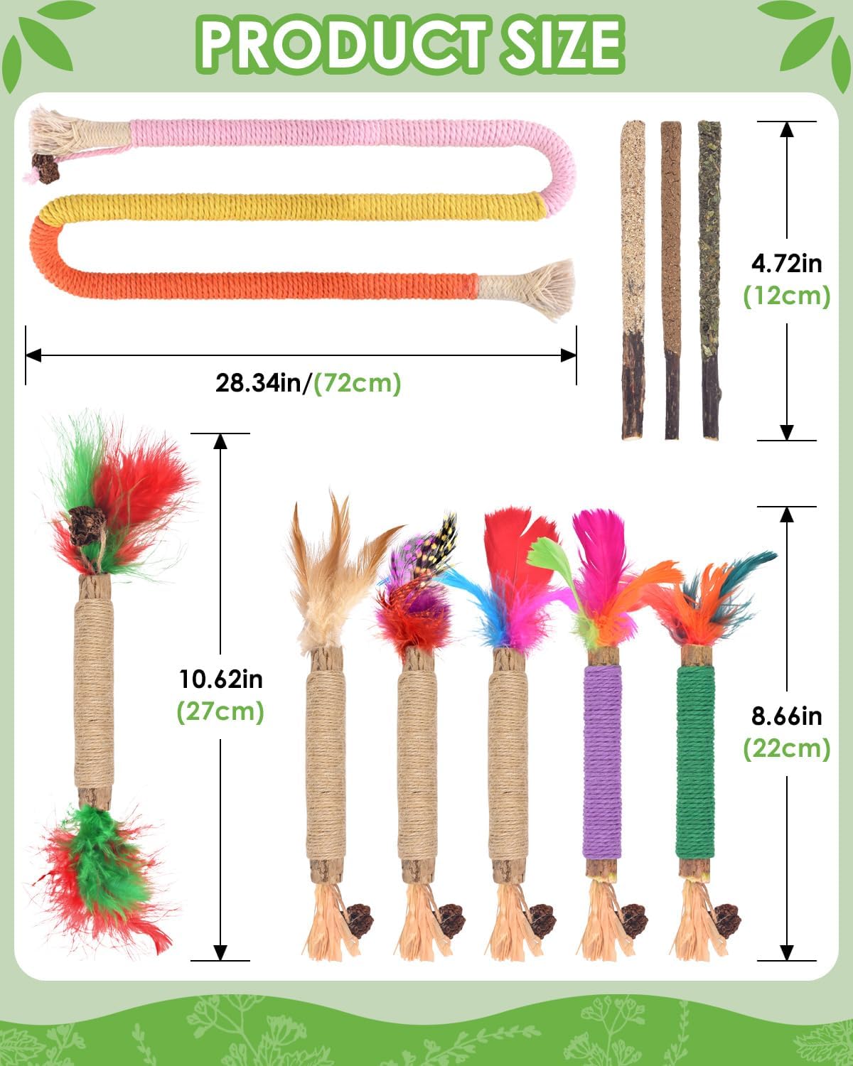 TINDTOP Cat Chew Toys, 12 Pack Silvervine Chew Sticks with 2 Pack Chew Ropes for Kittens Teeth Cleaning, Increase Appetite, Aggressive Chewers Cat Dental Toy