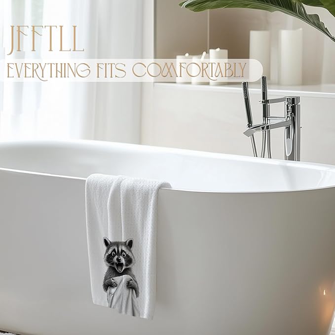 Funny Bathrobe Raccoon Hand Towels for Bathroom Washroom Restroom Decor, Raccoon Lover Gifts, Kids Hand Towels, 16x24 Inch