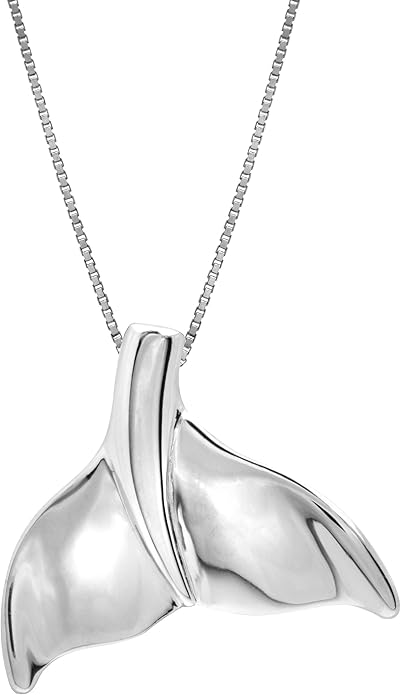 Honolulu Jewelry Company Sterling Silver High Polished Whale Tail Necklace Pendant with 18" Box Chain