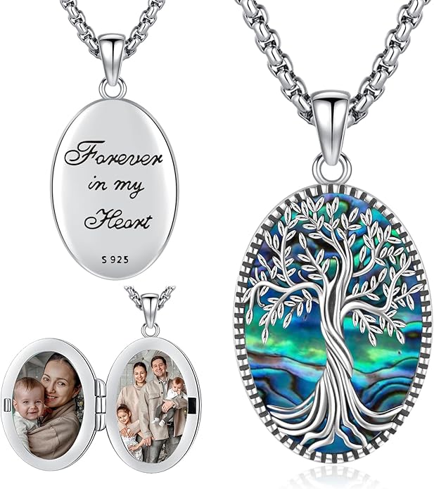 Picture Locket Necklace for Women Men Rose 14K Real Gold 925 Sterling Silver Jewelry Heart Locket Necklace that Holds Pictures Tree of Life Viking Wolf Celtic Knot St Christopher St Michael Pendant