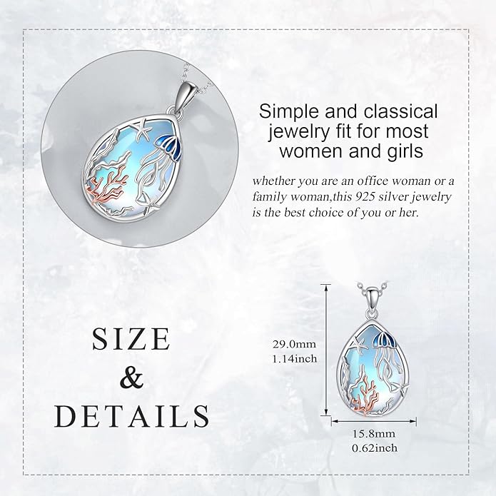KQF Dragonfly/Butterlfy/Cat/Jellyfish/Bunny/Axolotl/Bee/Mermaid/Hummingbird/Elephant Necklace for Women Sterling Silver Moonstone Pendant Necklace Dragonfly Jewelry Gifts for Women