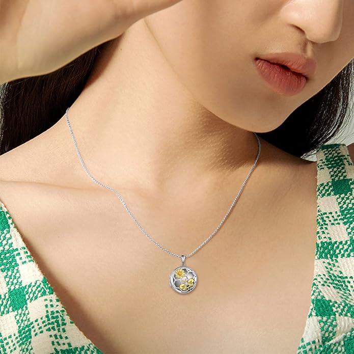 LUHE Bee Necklace 925 Sterling Silver Honeycomb Cute Flower Pendant Necklaces for Women Gifts for Her Women