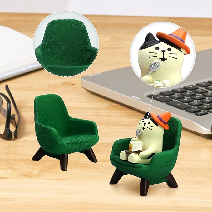 Mini Cat Eating Cake Figurine Resin for Cat Lovers - Green Sofa