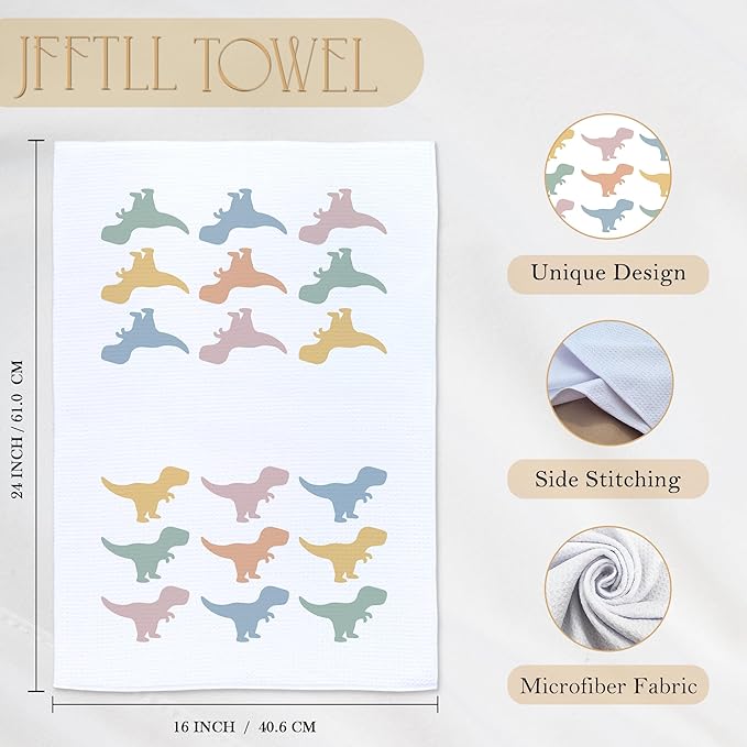 Colorful Dinosaur Hand Towels for Kid Bathroom, Dinosaurs Boys Bathroom Decor, Dinosaur Gifts Kitchen Towels, Dinosaurs Decor Dish Towels for Kitchen Drying, 16x24 Inch