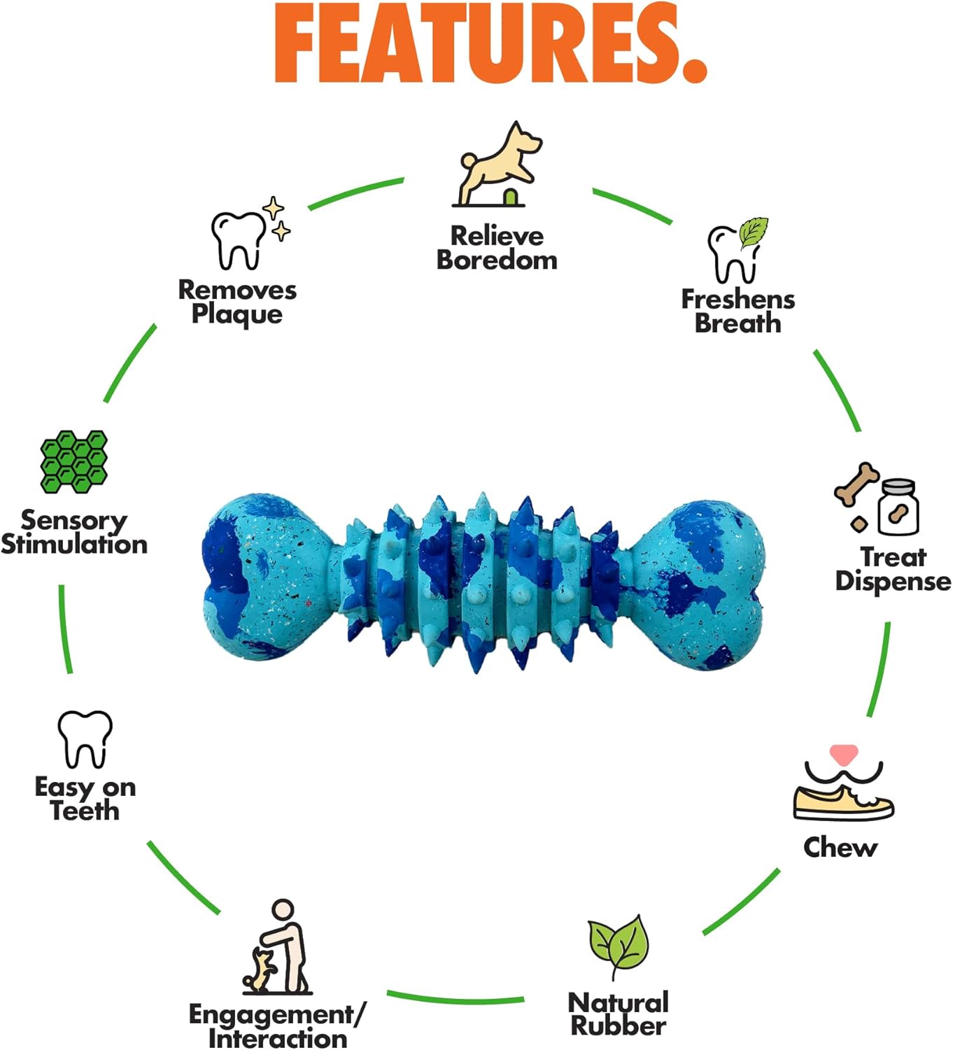 Max Fusion with Nike Grind, Arlee Spike Bone Dog Toy, Chew Toy for Play, Fetch, Tug, M