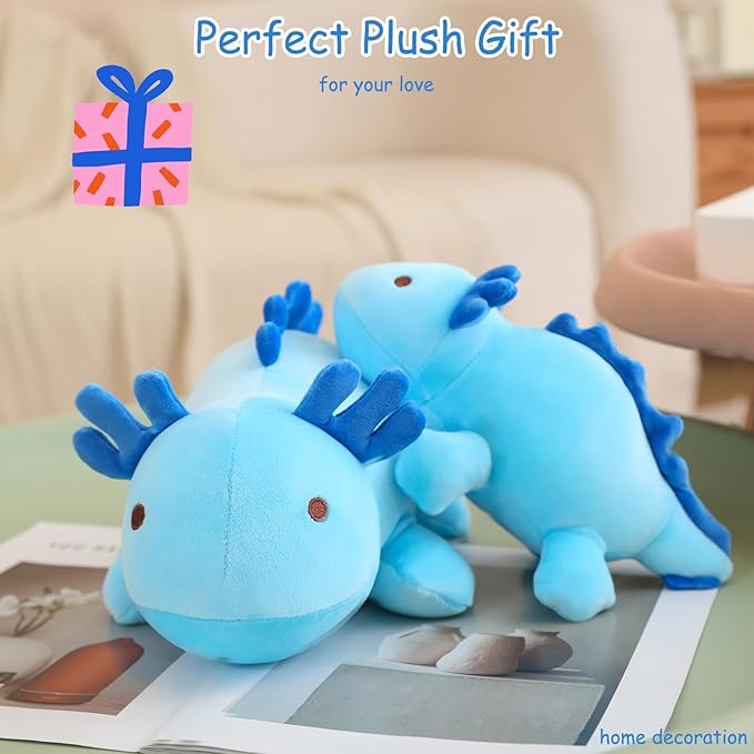 SQEQE Weighted Axolotl Plush Toy, Blue Axolotl Stuffed Animals Cute Plush Pillow, Kawaii Weighted Stuffed Animals Gifts for Girls & Boys Blue 23.6 Inch, 3.1 Lbs