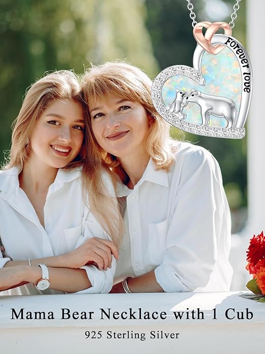 Mothers Day Gift for Mom 925 Sterling Silver Mama Bear/Dinosaur/Cat/Bird/Chicken Necklace with 1 2 3 4 5 Cubs Jewelry for Women Wife Grandma
