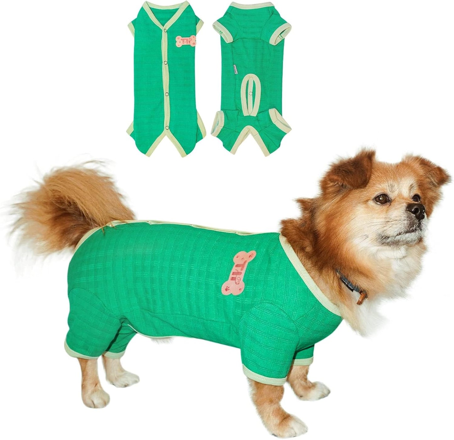 TONY HOBY Dog Pajamas, Dog Recovery Suit After Surgery, Soft Dogs Dogs Jumpsuit Shirts for Small Medium Dogs (Green, Boy, L)