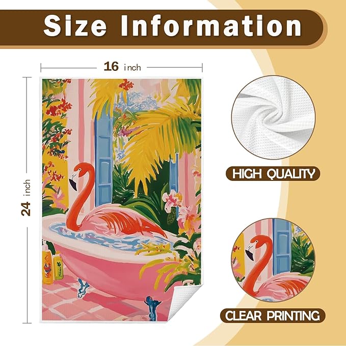 Flamingo Hand Towels for Bathroom, Trendy Maximalist Tropical Botanical Flamingo Hand Towels for Bathroom Decor, 16x24 Inch