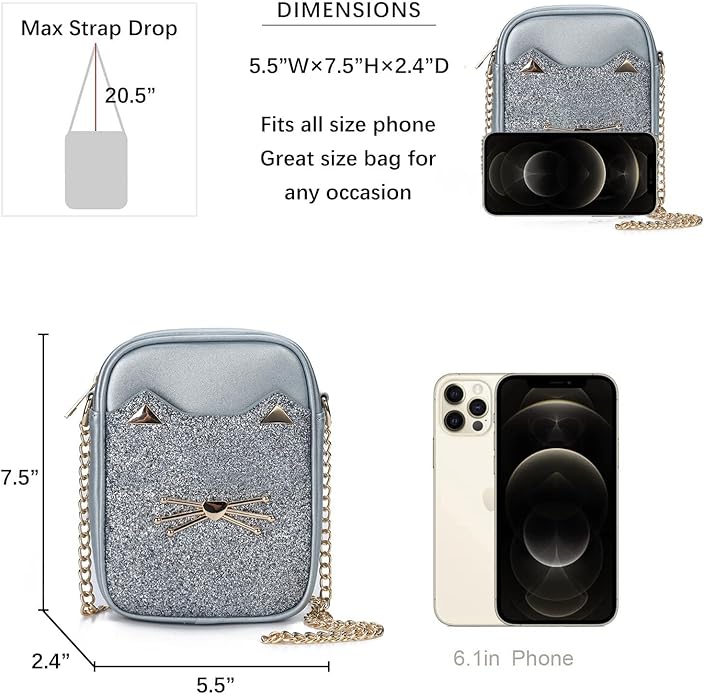 Cute Crossbody Purse for Teen Girls Sparkly Cat Purse and Small Crossbody Bags for Women Gift with Chain Strap