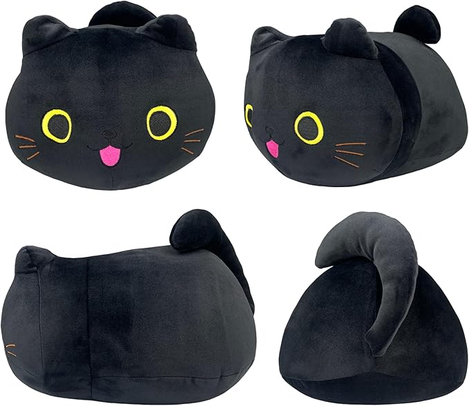 Pineapple Black Cat Plush Toy, Soft Cat Pillow Squishy Plushies, Cute Black Cat Stuffed Animals, Stuffed Cat Plushie, Stuffy Kawaii Plush Toys for Girls, Boys, Kids (10 Inch)