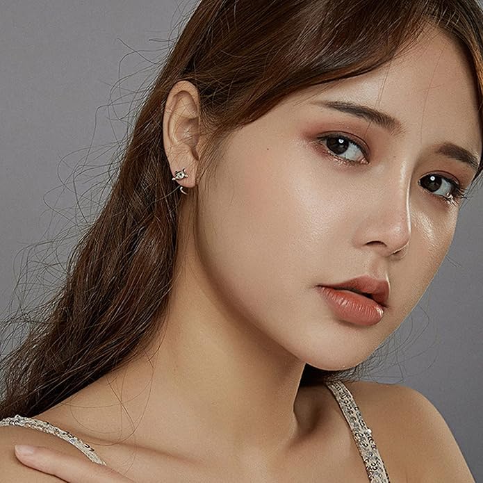 Cute Cat Earrings Stud Pearl Earrings for Women Mouse Cubic Zircon Hypoallergenic Earrings Christmas Birthday Gift