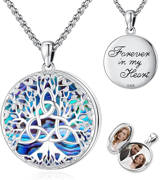 Picture Locket Necklace for Women Men Rose 14K Real Gold 925 Sterling Silver Jewelry Heart Locket Necklace that Holds Pictures Tree of Life Viking Wolf Celtic Knot St Christopher St Michael Pendant