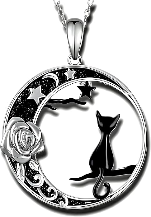 Cute Heart Necklace, With Black Cat - Charming Cat Heart in Rose Gold - Stylish Gift for Women & Party Accessory